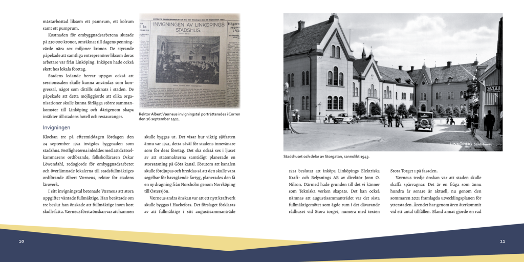 stadshuset10-11 "Linköpings stadshus 100 år", DIBB förlag 2021, sid 10-11