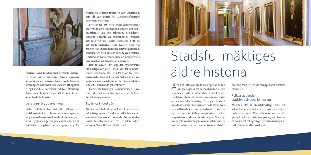 stadshuset30-31 "Linköpings stadshus 100 år", DIBB förlag 2021, sid 30-31